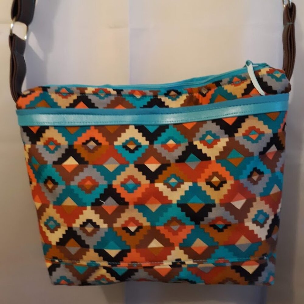 New Southwestern Geometric print Shoulder bag Purse Teracottta Brown Turquoise